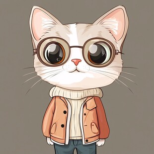 戴眼镜穿夹克的可爱猫咪