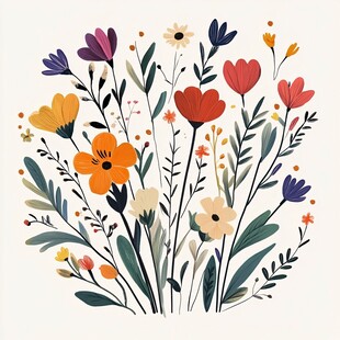 手绘多彩花卉插画