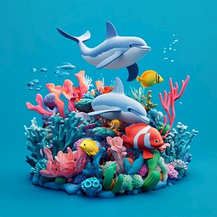 海底世界 海豚与多彩鱼群