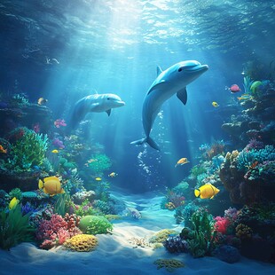 海底梦幻 海豚与多彩珊瑚