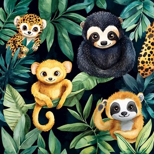 丛林萌宠 可爱动物与绿植