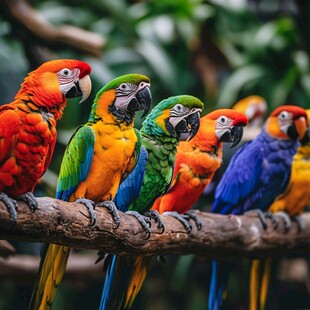 多彩鹦鹉栖于枝头