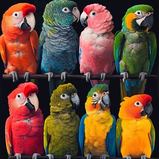 多彩鹦鹉齐聚展示绚丽羽毛