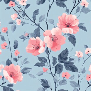 淡蓝底粉色花卉图案设计