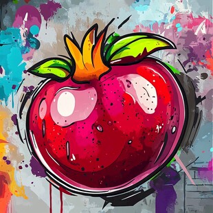 涂鸦风格的鲜艳红石榴