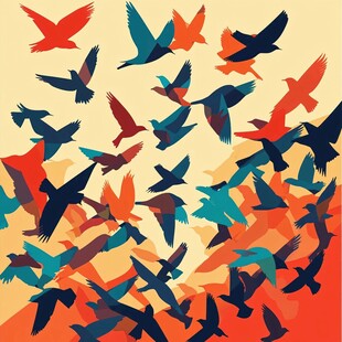 群鸟翱翔的绚丽图景