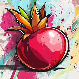 手绘多彩石榴插画