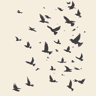 群鸟翱翔剪影图