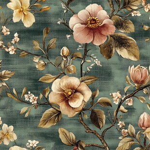 复古风花卉图案织物纹理