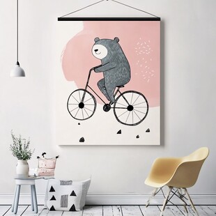 熊骑自行车装饰画 温馨童趣