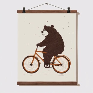 骑单车的萌熊插画海报