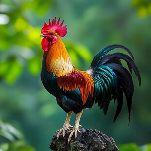 五彩斑斓的雄鸡傲立枝头