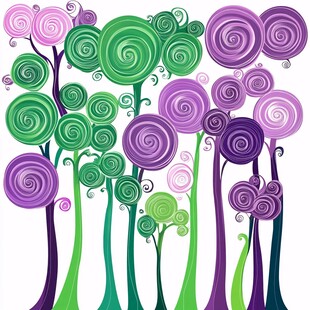 梦幻螺旋树插画图案