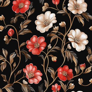 黑色背景花卉图案壁纸