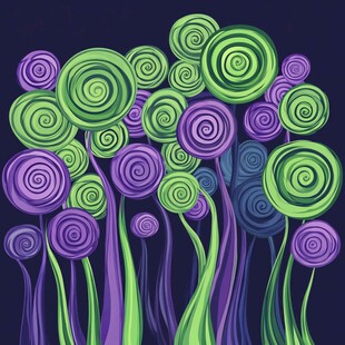 梦幻螺旋花朵插画图案