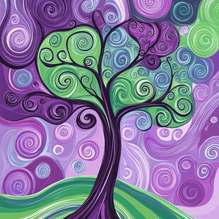 梦幻螺旋树抽象艺术插画