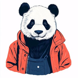 穿红衣的时尚熊猫形象