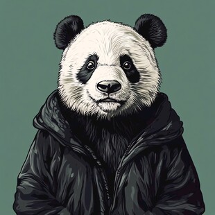 穿着夹克的熊猫卡通形象