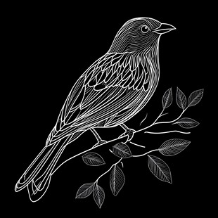 枝头小鸟线条艺术插画
