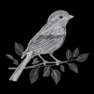 枝头小鸟黑白线条插画