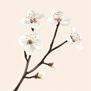 枝头绽放的素雅白色花朵