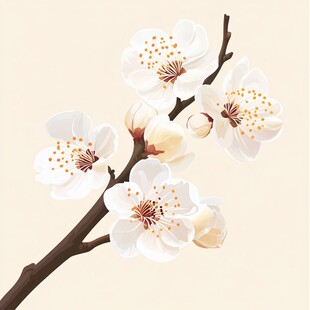 枝头绽放的洁白杏花