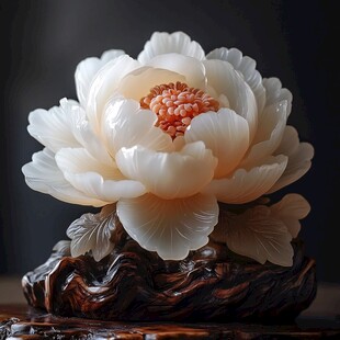 玉雕牡丹摆件 典雅精致