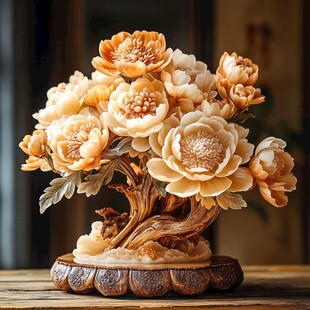 玉雕牡丹摆件 典雅精致