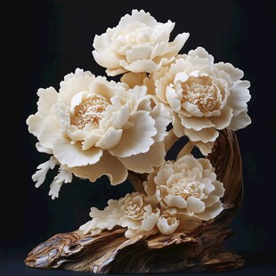 象牙雕牡丹摆件艺术珍品
