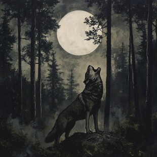 月夜孤狼林间嚎叫