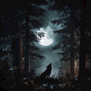 月夜森林中孤狼的嚎叫