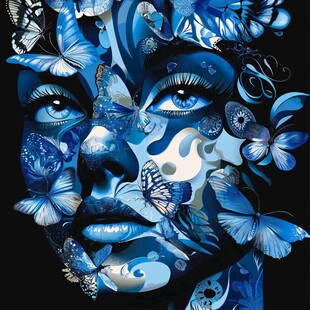 蓝蝶幻面 梦幻的艺术融合