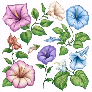 多彩牵牛花插画素材