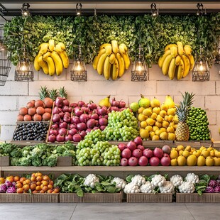 多彩水果与蔬菜的清新陈列