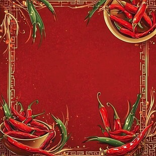 红底金框辣椒装饰背景图