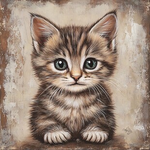可爱萌趣小猫咪油画图