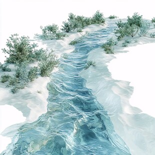 潺潺溪流伴岸边绿植