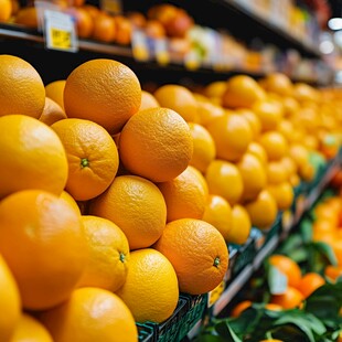 超市货架上的新鲜橙子