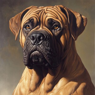 棕色獒犬的写实油画肖像