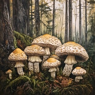 森林中的巨型奇幻蘑菇群