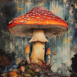 奇幻巨型毒蝇伞蘑菇插画