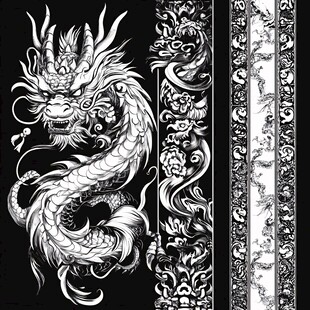 中式龙纹图案与装饰花纹