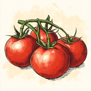 手绘鲜润西红柿串