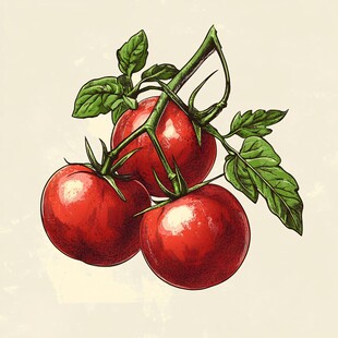 枝头红番茄 绿叶相伴