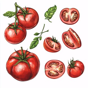 手绘番茄集合插画