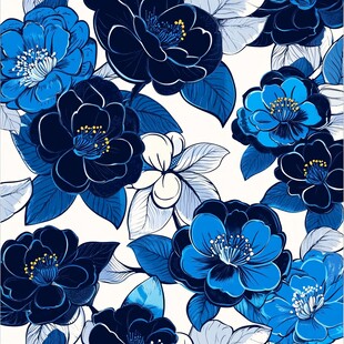蓝白花卉无缝图案设计