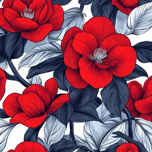 红花朵朵与绿叶的精美图案