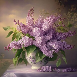 紫丁香花瓶插花艺术图景