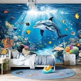 梦幻海底主题儿童房背景墙
