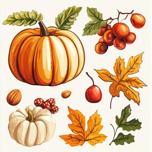 秋季丰收元素插画集合